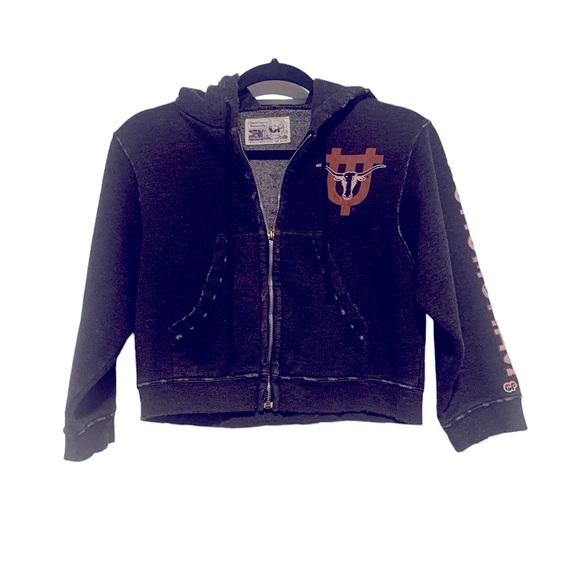 NWOT | Chip & Pepper Cropped Distressed Gray/Blue Zip Front Hoodie, M - Picture 1 of 8